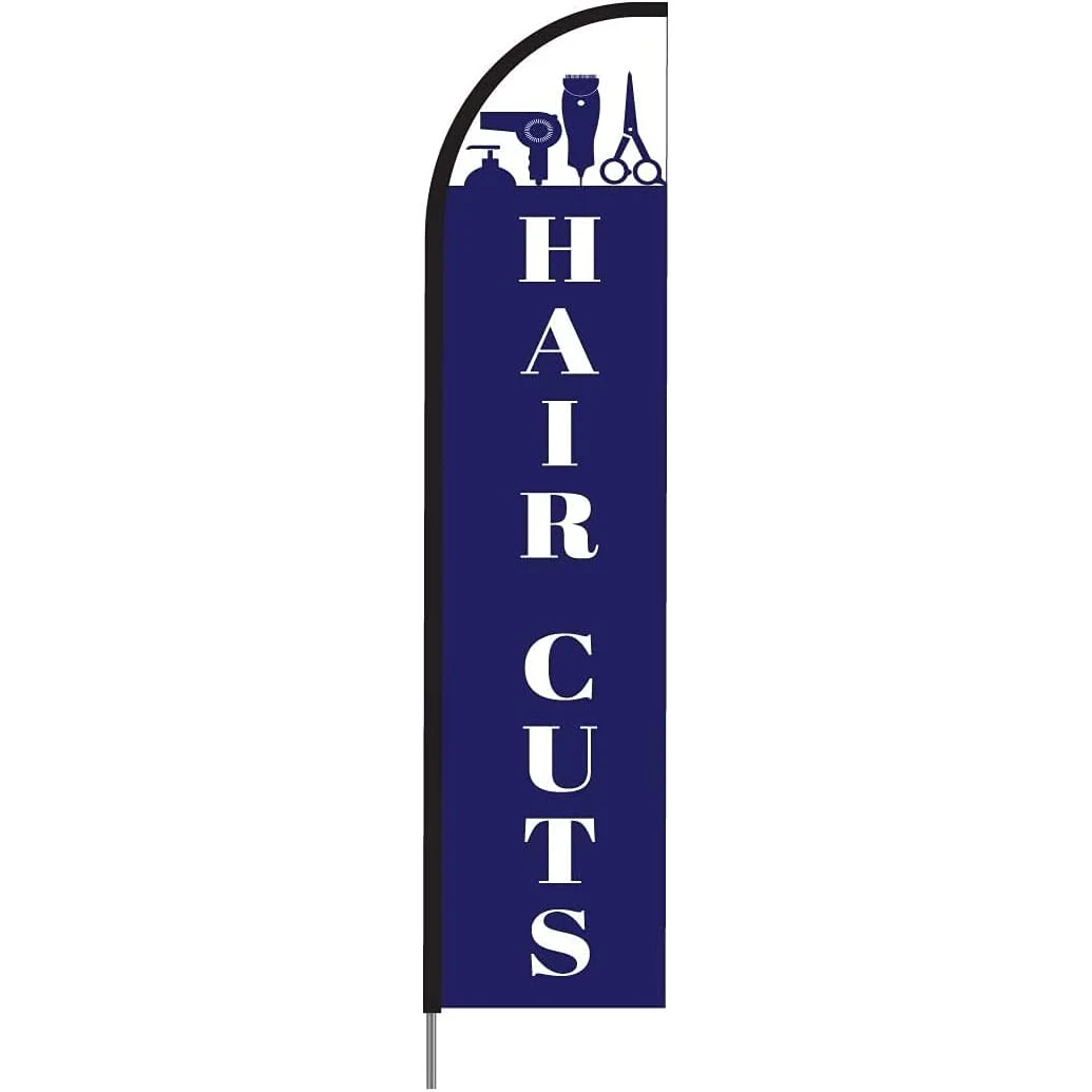 Hair Cuts Sign Banner Feather Flag Pole Kit Outdoor Business Advertising Display, 15ft - Blue 1