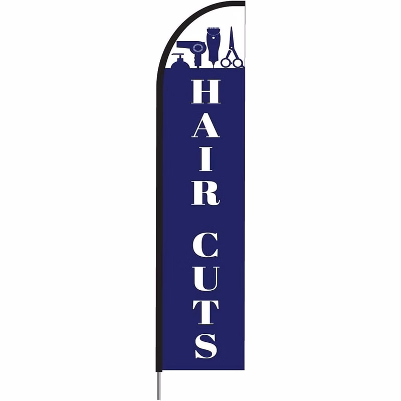 Hair Cuts Sign Banner Feather Flag Pole Kit Outdoor Business Advertising Display, 15ft - Blue