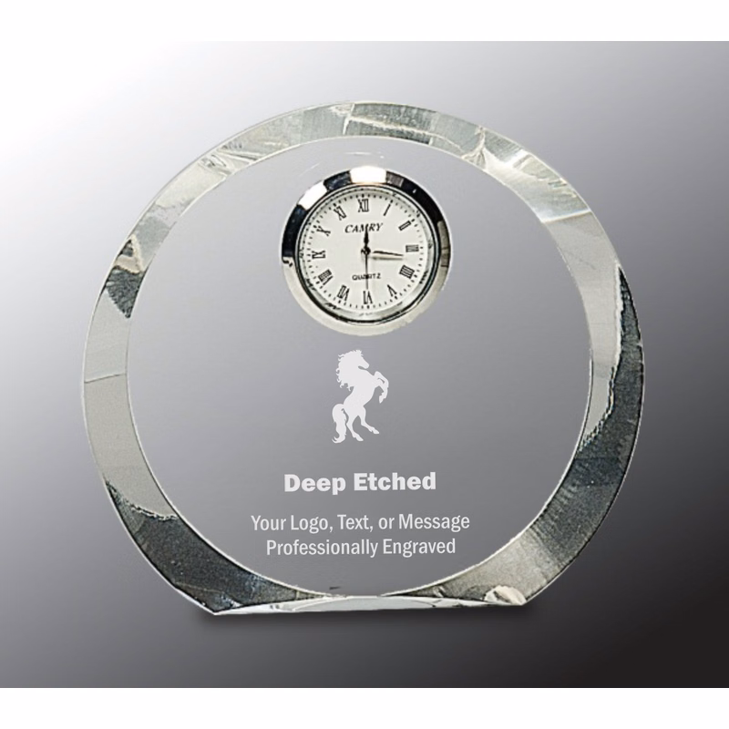 4 1/2" Clear Crystal Round Award with Clock