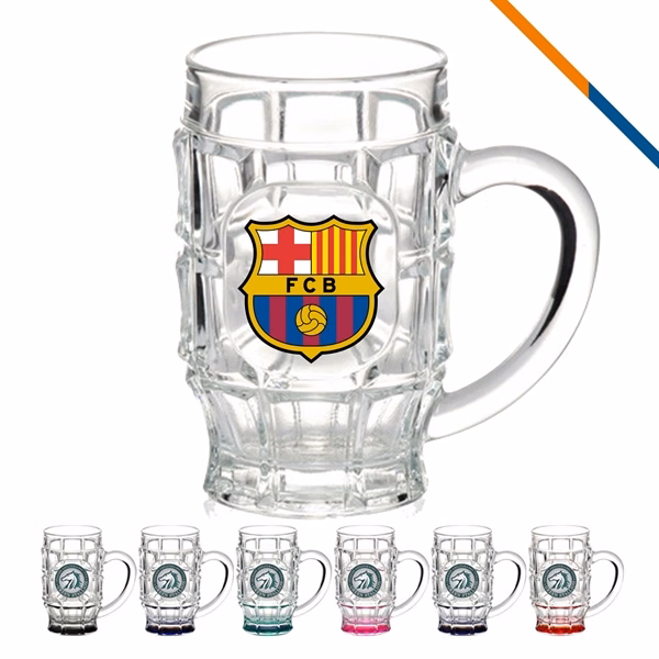 Custom 17.75 oz Dimpled Glass Beer Mugs C Handle — Bar & Brewery Branding