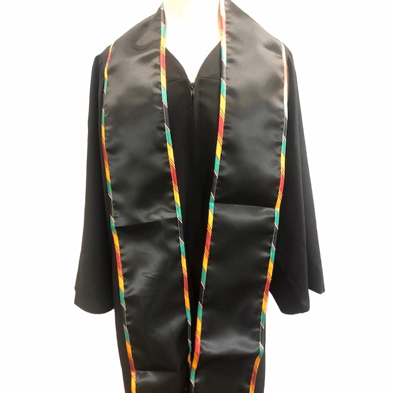 Black 84" Graduation Stole with Kente Binding