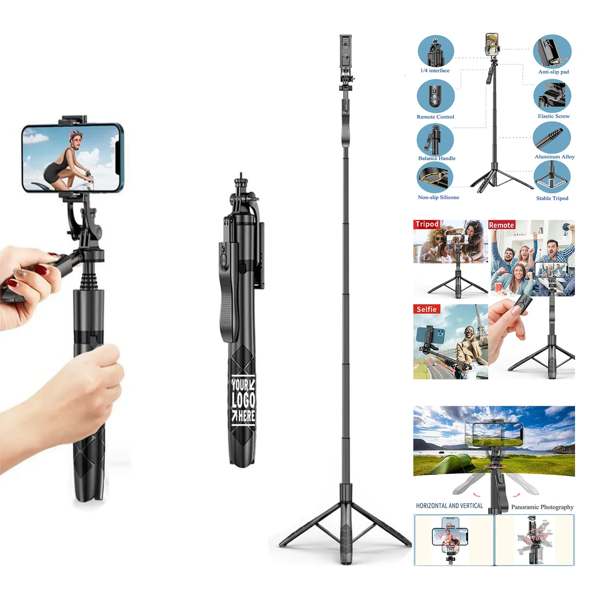 iPhone 60" Selfie Stick Portable Lightweight Aluminum Phone Tripod with Remote Selfie Stick 1
