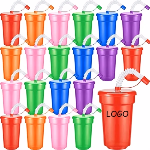 Custom 12 oz Plastic Cup with Lid and Straw — Reusable Beverage Drinkware