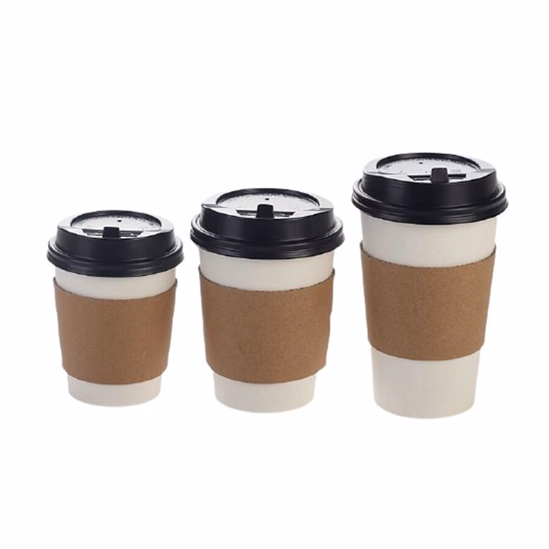 White Paper Coffee Cup with Lid and Corrugated  Sleeve