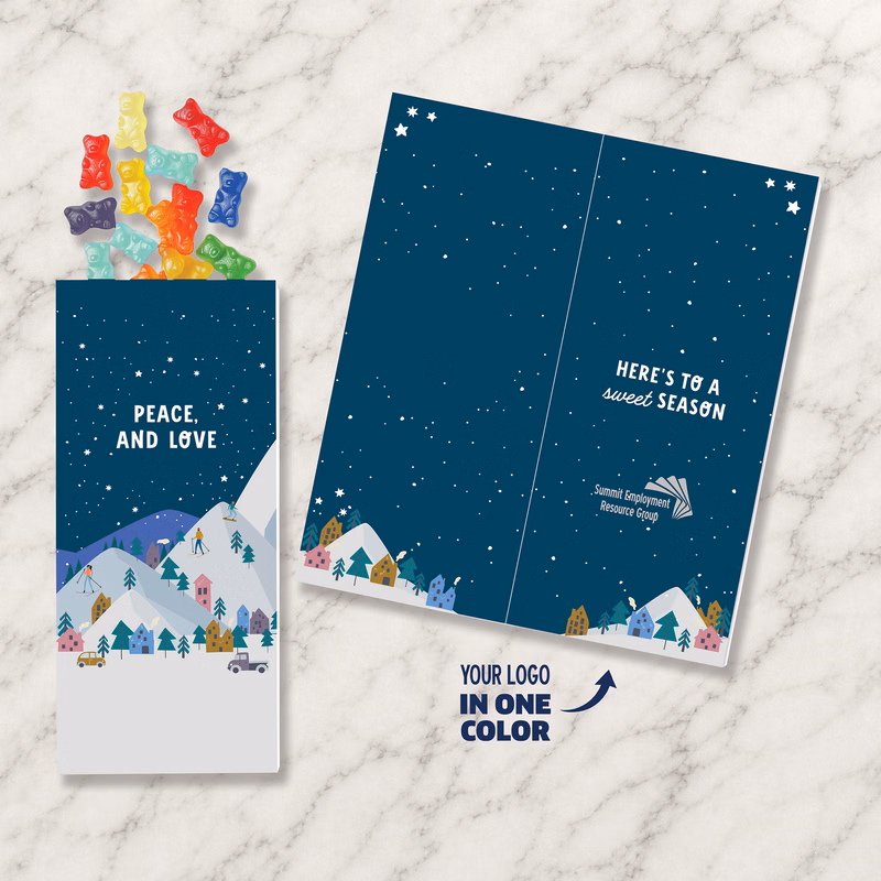 One Color Foil-Stamped Stock Holiday Sentiment Sweeter Cards with Albanese Gummi Bears