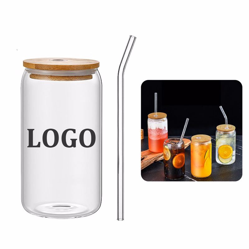 16oz Drinking Glass with Lid and Straw