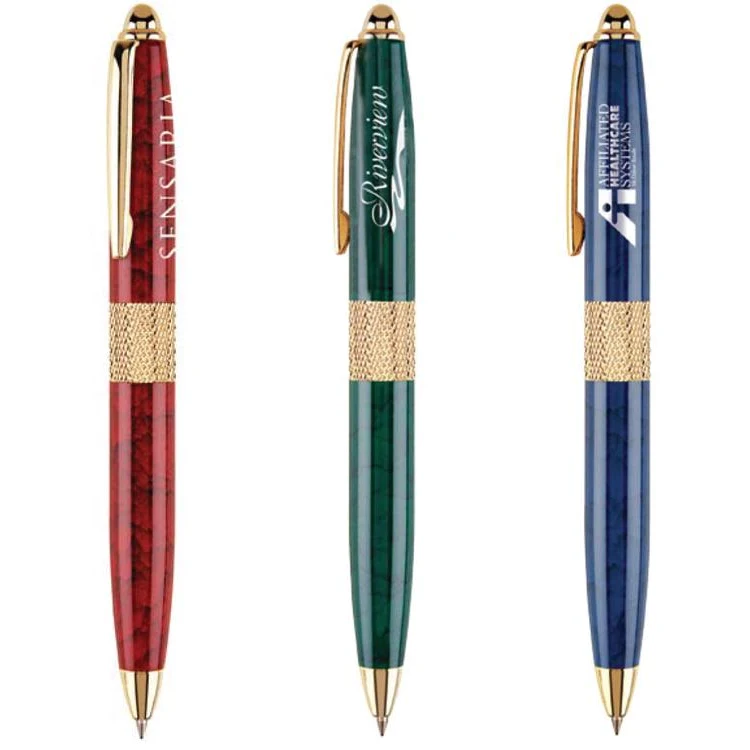 Marble Colored Ballpoint Twist Brass Pen 1