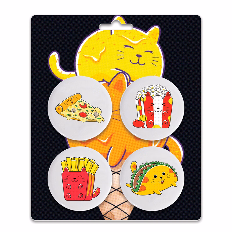 Four 1.75" Pin-Back Buttons on Backing Card