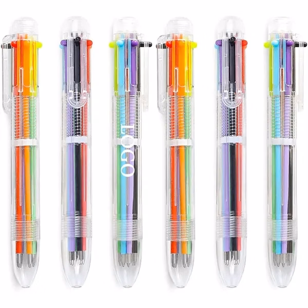 Custom 6 Color Retractable Ballpoint Pen — Professional Office & Student Giveaway