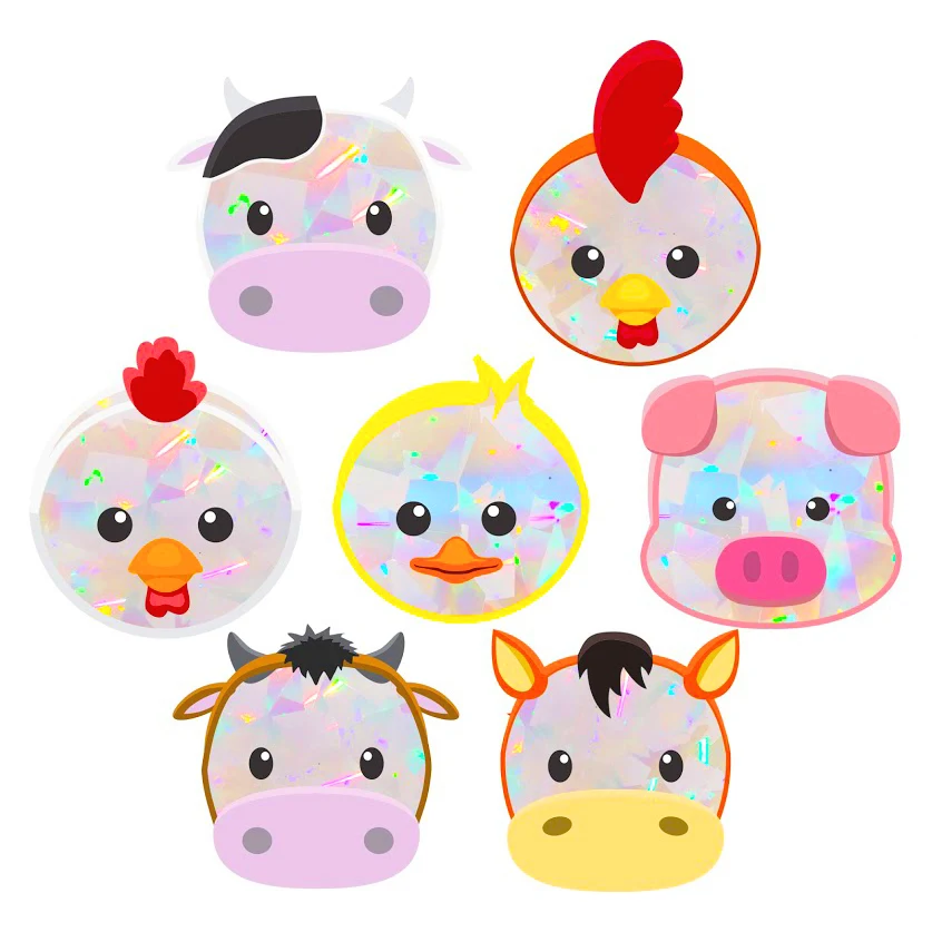 Window Decals - Baby Farm Animal Sun Catchers - Holographic Rainbow Window Stickers 1