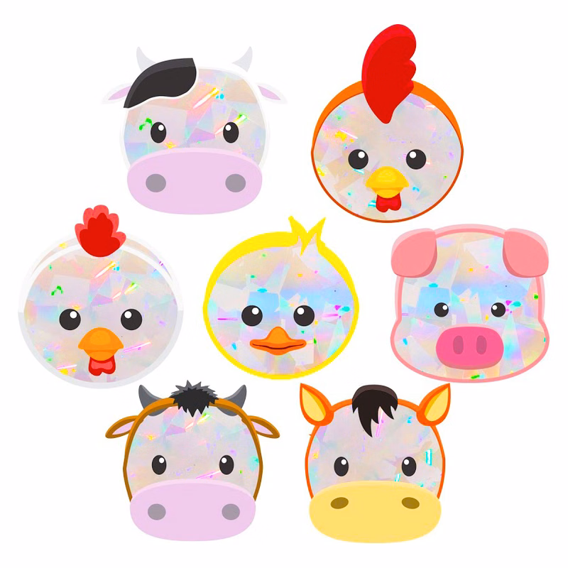 Window Decals - Baby Farm Animal Sun Catchers - Holographic Rainbow Window Stickers