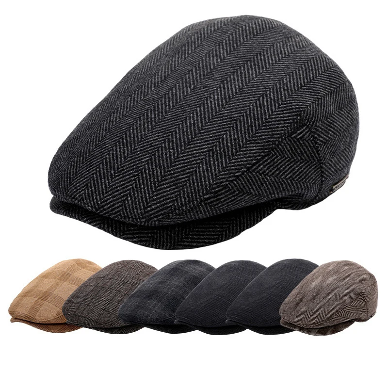 Men's Flat Caps Ivy Newsboy Hat Cabbie Hunting Cap w/Hidden Ear Flaps 1