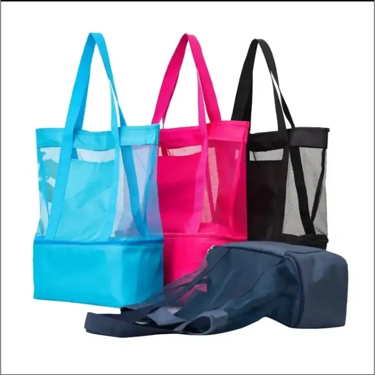 2 Layers Cooler Mesh Beach Shopping Tote Bag 1