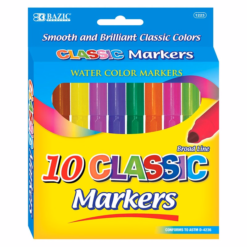 Washable Markers - Assorted Broad Tip 10 Pack