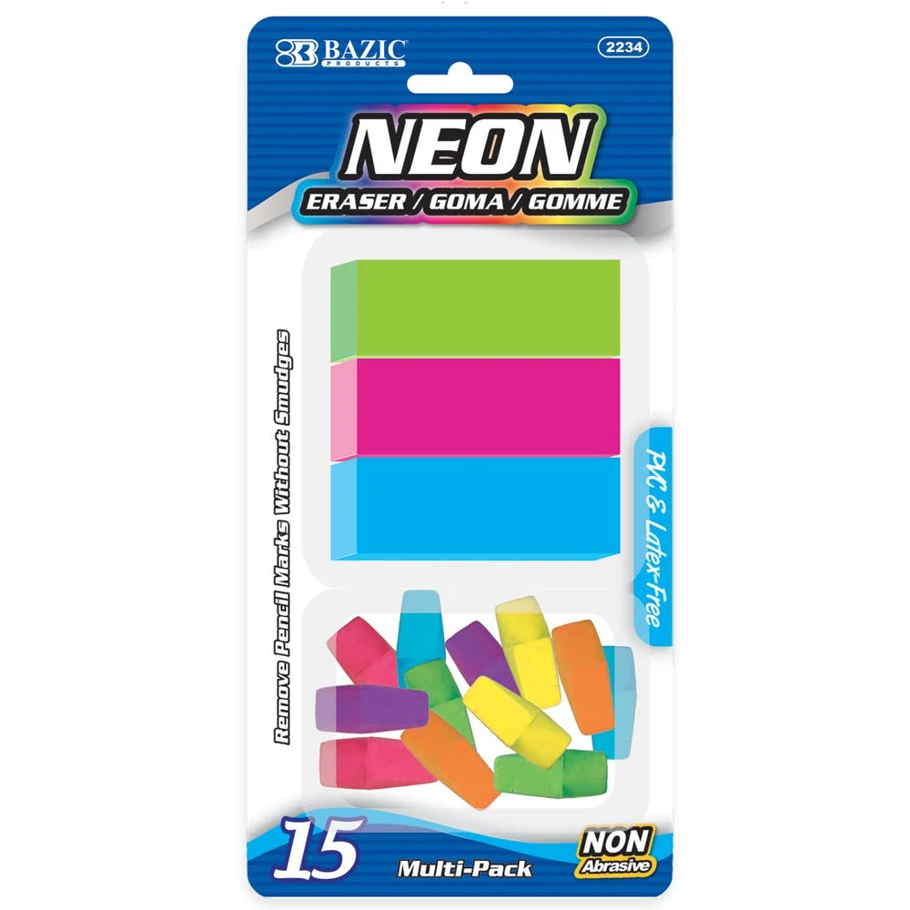 Neon Eraser Sets - 15 Count 2 Styles 1