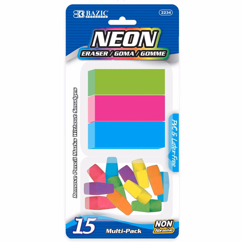 Neon Eraser Sets - 15 Count 2 Styles