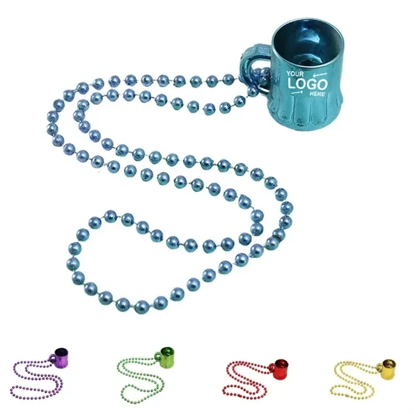 Custom 17 inch Plastic Bead Necklace with Mug Charm — Festival Party Favor 1