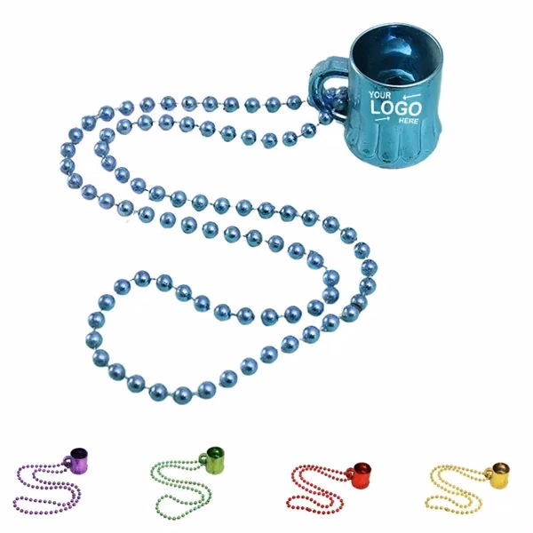 Custom 17 inch Plastic Bead Necklace with Mug Charm — Festival Party Favor