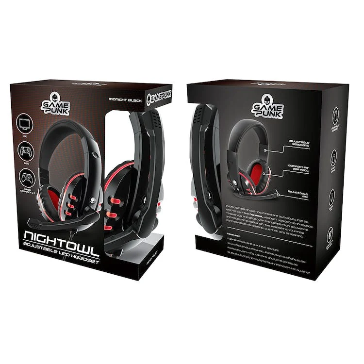 Nightowl LED Gaming Headsets - Midnight Black Cushioned Ear Pads 1