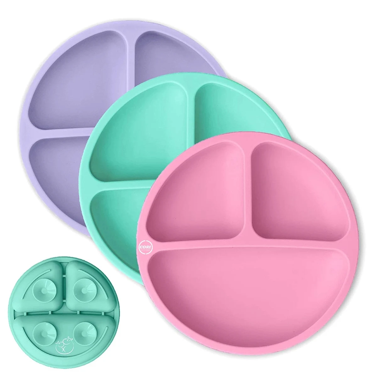 100% Food-Grade Silicone Divided Plates with Suction 1