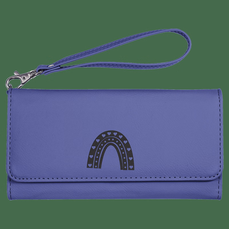7 1/2" x 4" Purple Leatherette Wallet with Strap