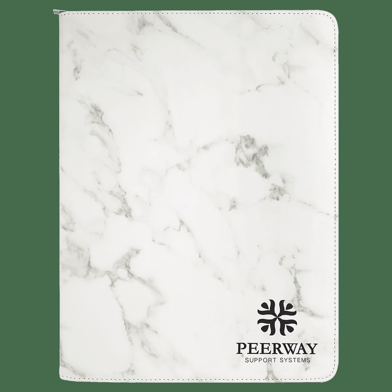 9 1/2" x 12" White Marble With Zipper Leatherette Portfolio with Notepad