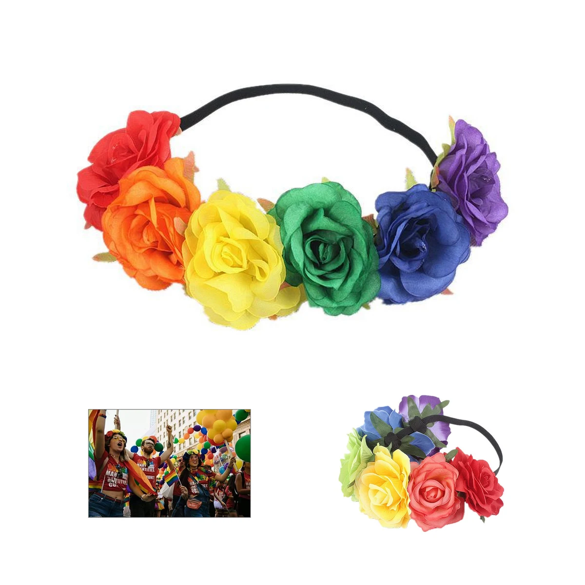 Rainbow Rose Floral Hair Band (direct import) 1