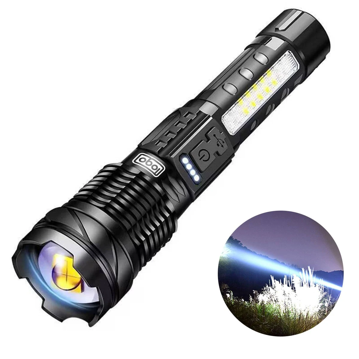 USB-C Waterproof Tactical COB Zoom Flashlight for Outdoors 1