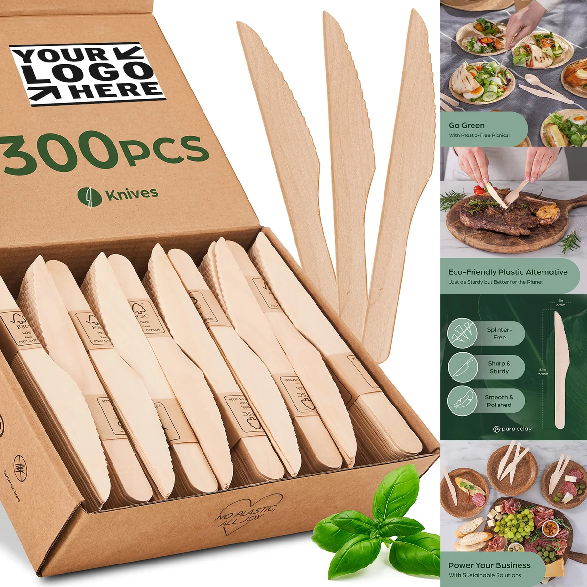 300 piece Wooden Disposable Knives 1