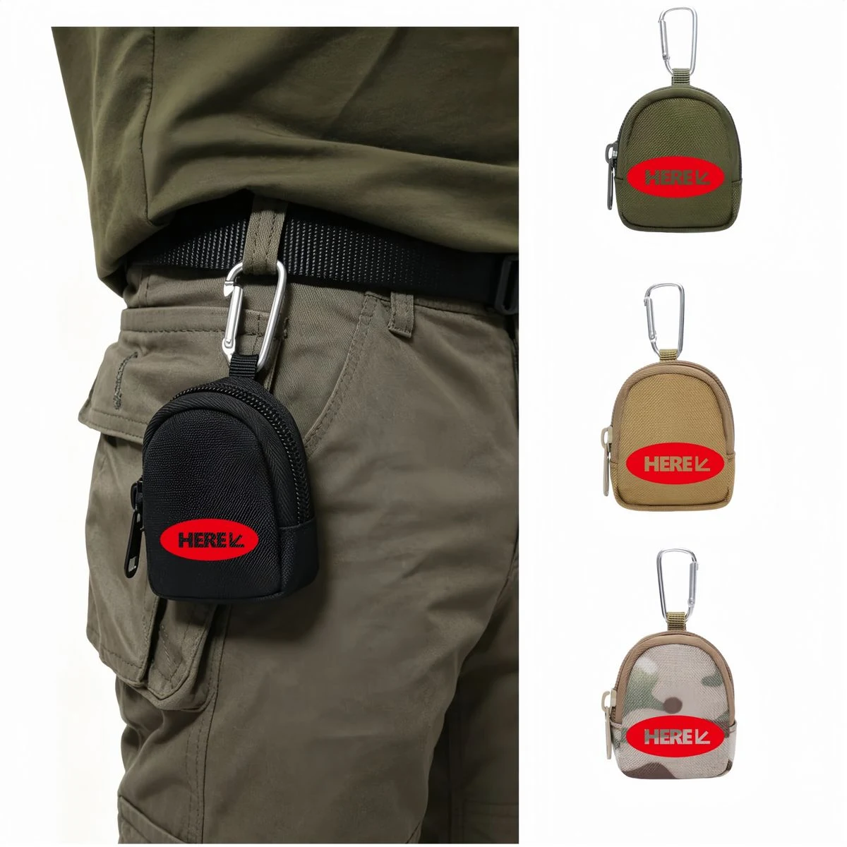 Mini Canvas Carabiner Storage Pouch For Keys Coins Earbuds 1