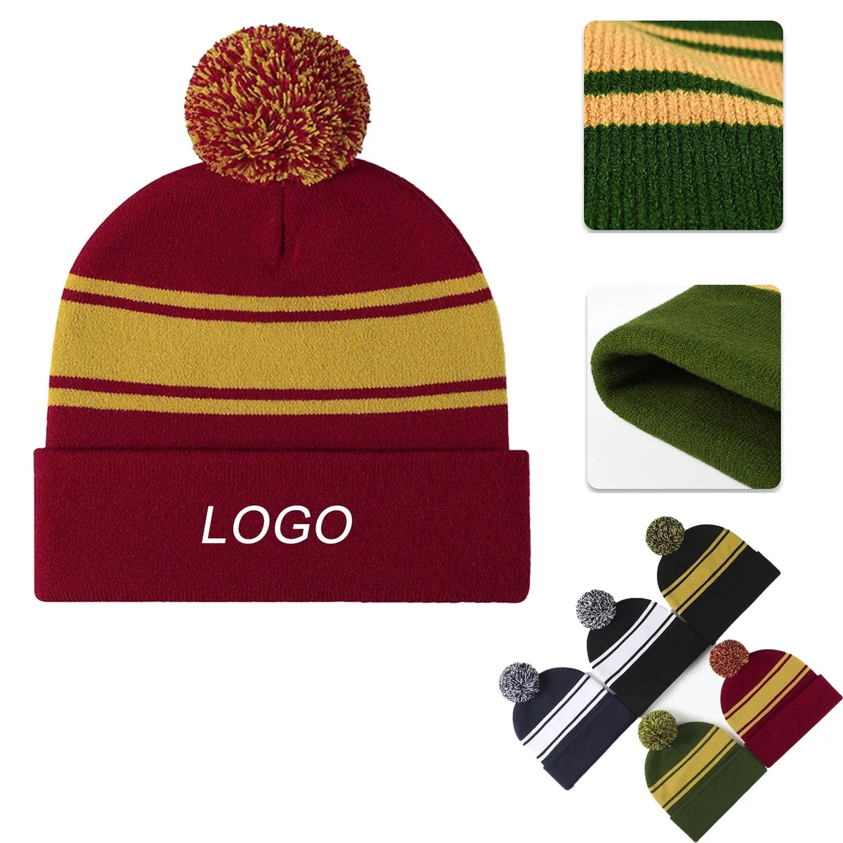 Pom Pom Knit Cuffed Cap 1