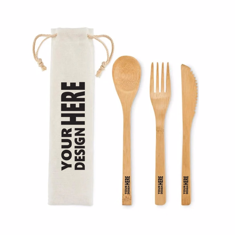3-Piece Bamboo Utensil Set with Bag