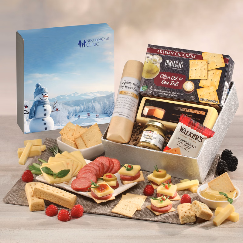 Shelf Stable Snack Lover's Gift Box with Blue Snowman Sleeve