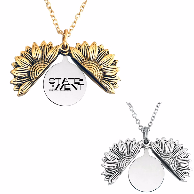 Sunflower Engraved Logo Metal Necklace For Gifting