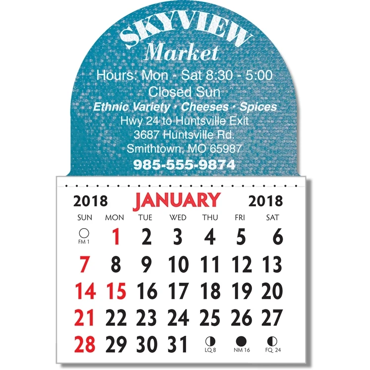 Designer Shaped Kwik-Stik 6 Mill Smooth Vinyl Calendar w/ Dome Top 1