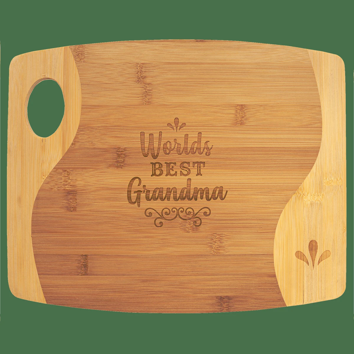 13 3/4" x 11" Bamboo X 5/16" Two Tone Cutting Board with Handle 1