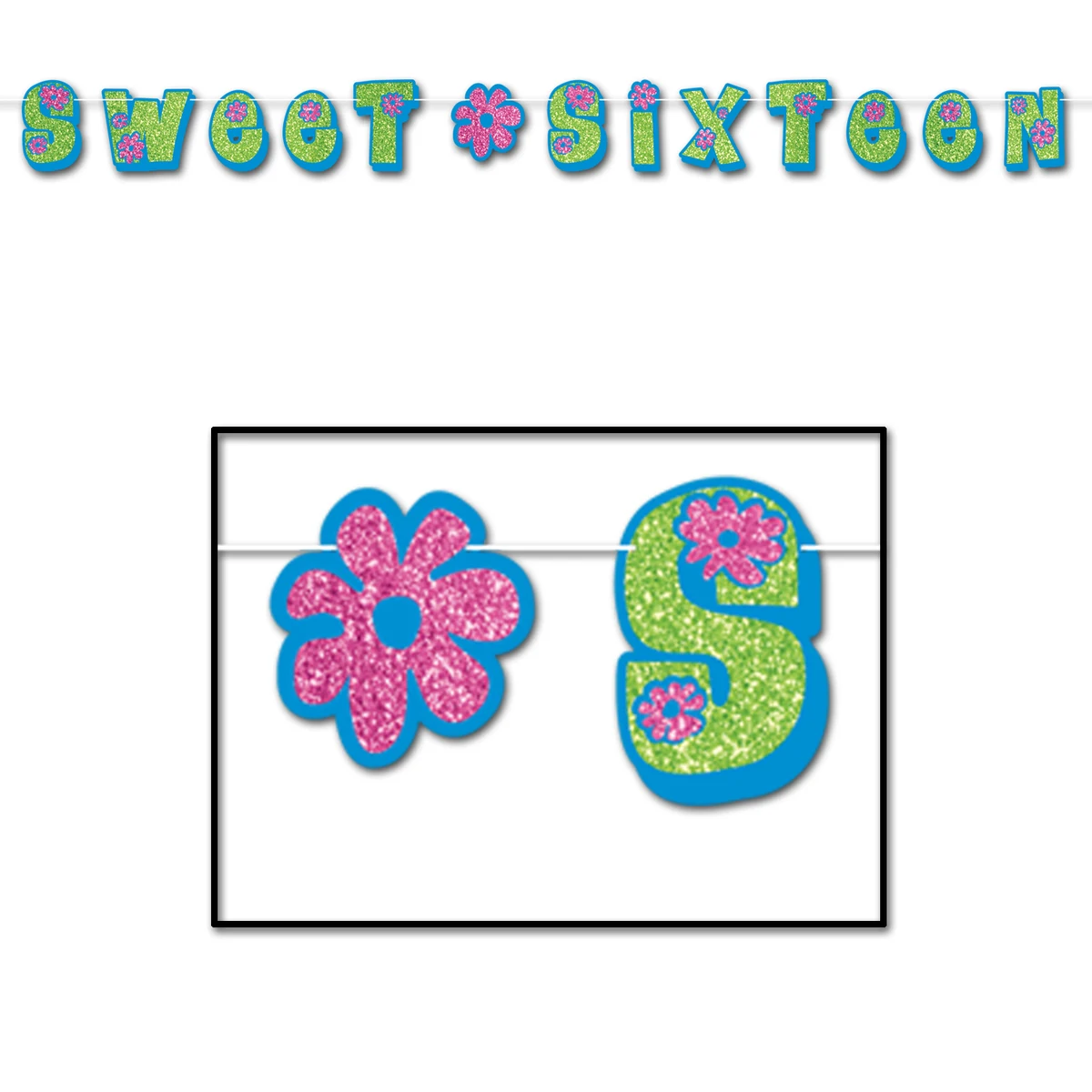 Glittered Sweet Sixteen Streamer 1