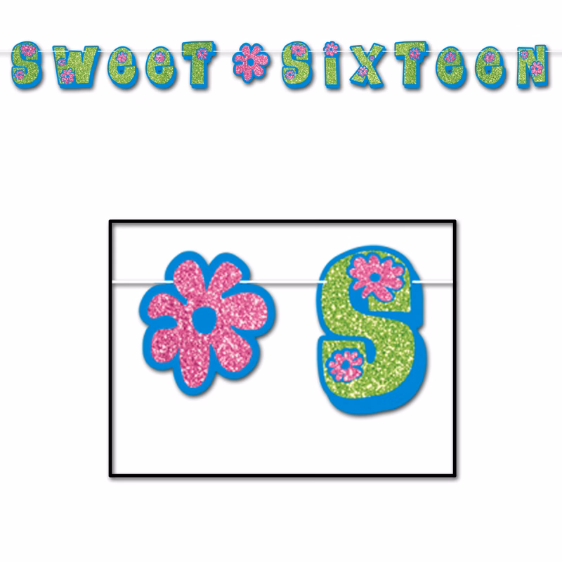Glittered Sweet Sixteen Streamer