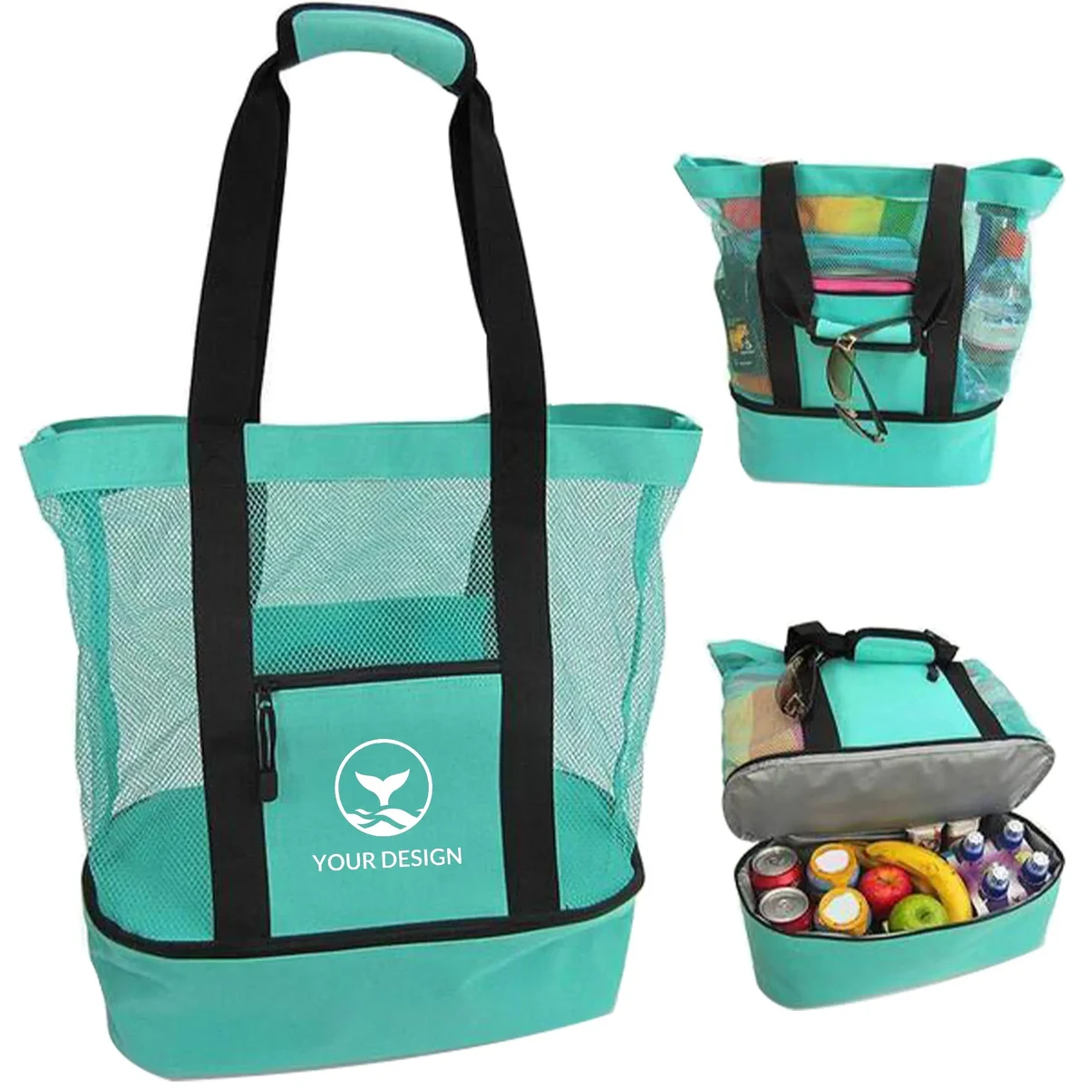 Two-in-One Insulated Beach Tote with Cooling Compartment, custom tote bag with logo imprint 1