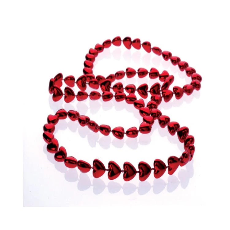 Metallic Heart Bead Necklaces - Red 1