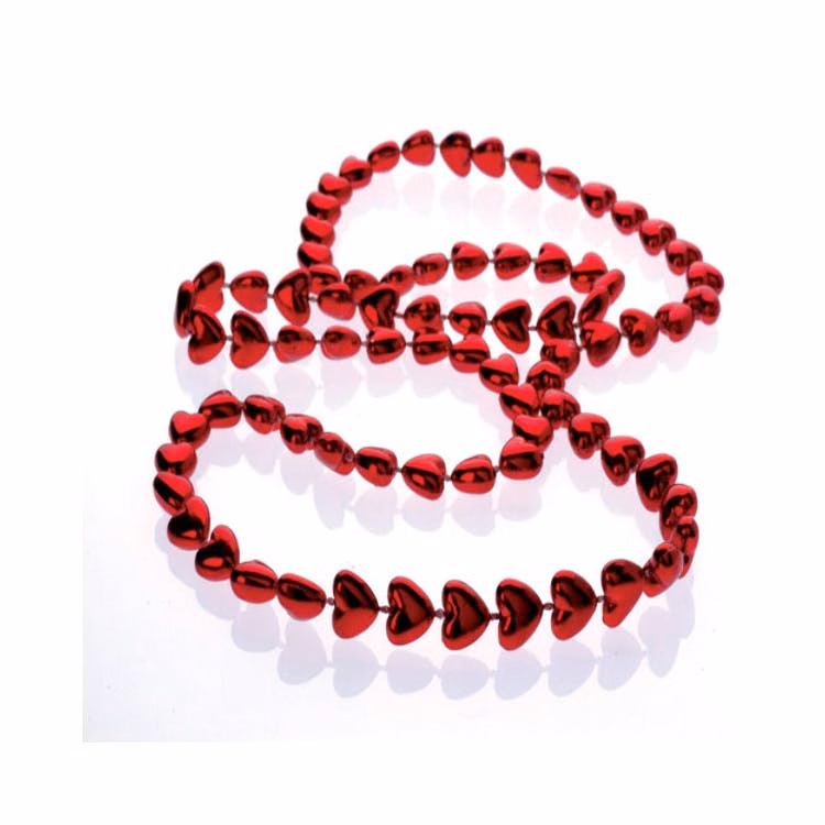 Metallic Heart Bead Necklaces - Red
