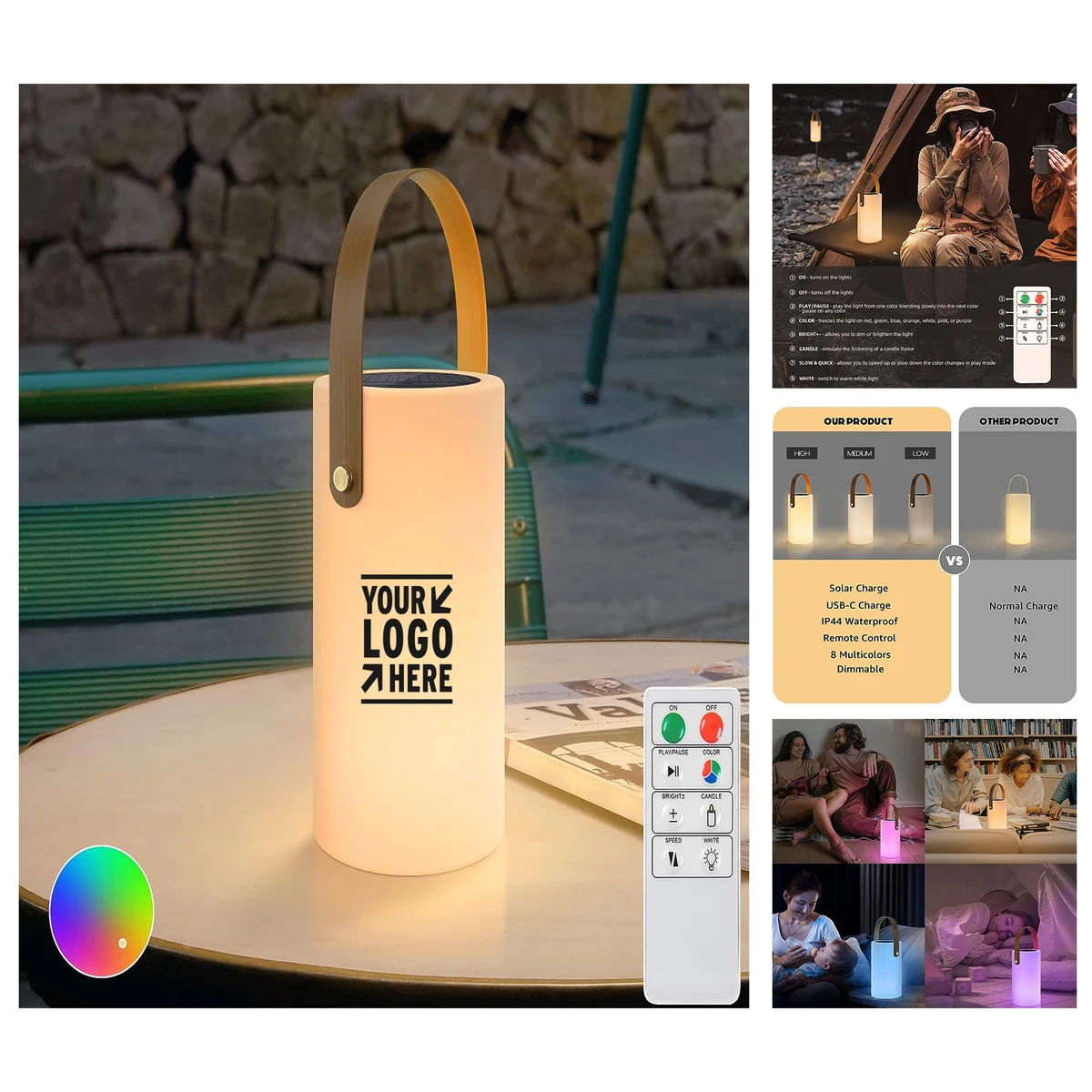 Outdoor Waterproof Portable LED Warm RGB Rechargeable Cordless Solar Table Lamp 1