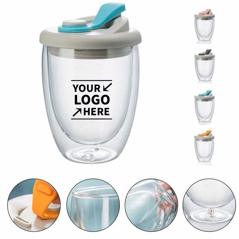 15 OZ Double Wall Glass Cup With lid