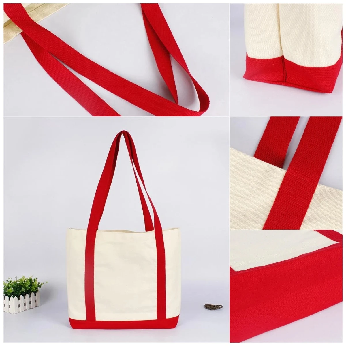 Canvas Boat Tote Bags front pocket, color contrasting handle, custom tote bag with logo imprint 1