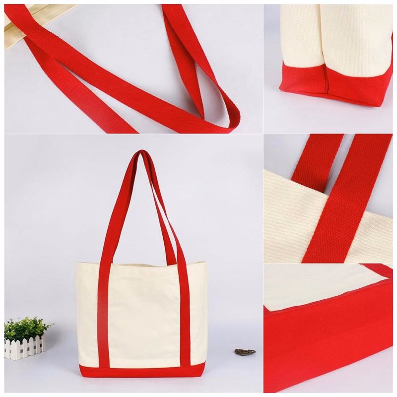 Canvas Boat Tote Bags front pocket, color contrasting handle