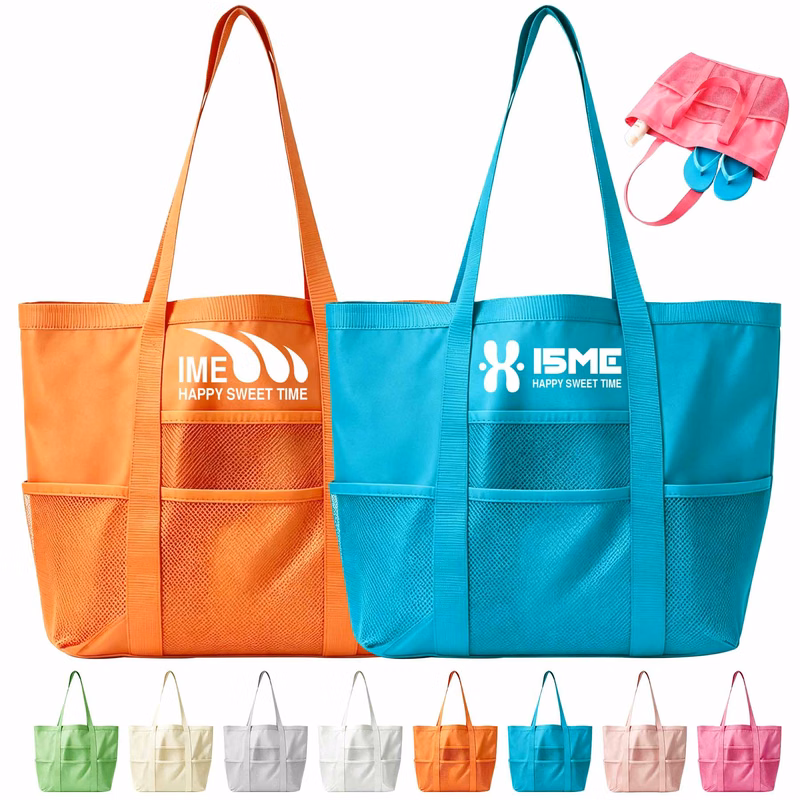 Large Mesh Beach Tote Bag With Pockets