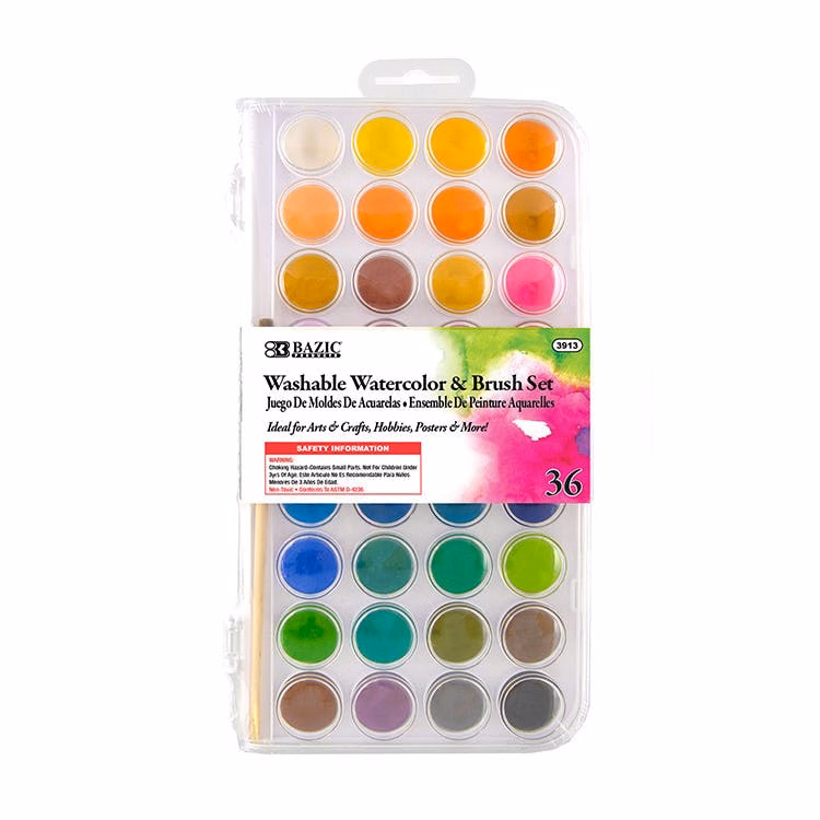Watercolors Sets with Brush - Washable 36 Colors