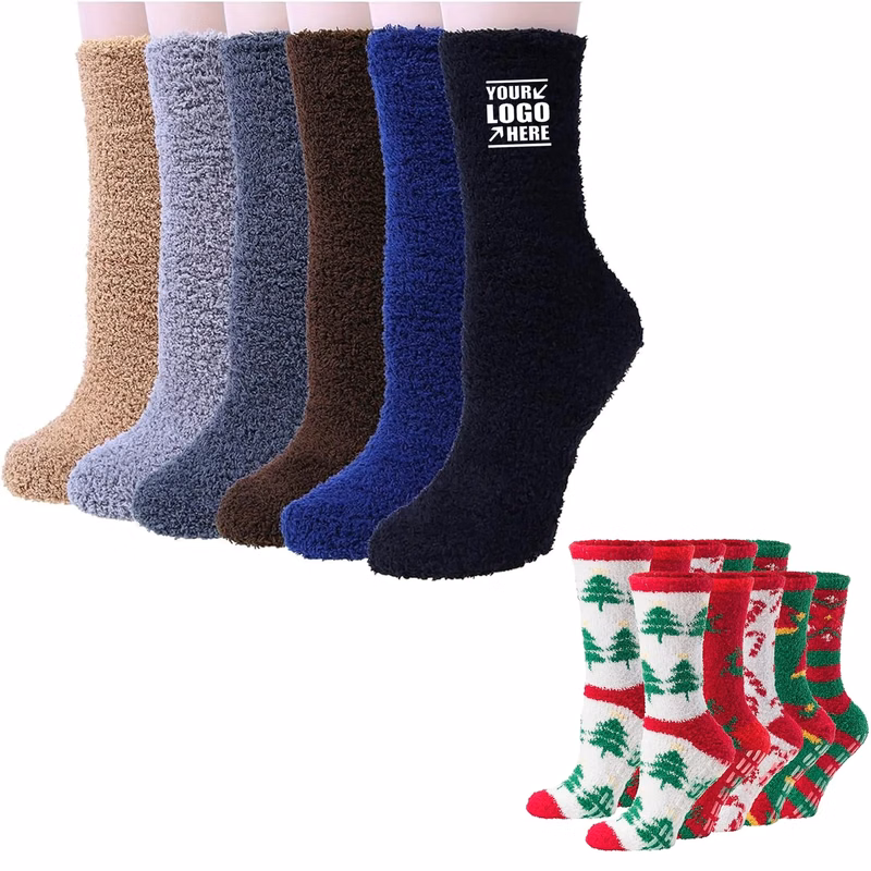 Santa Custom Fuzzy Feet Socks MOQ 100 pairs