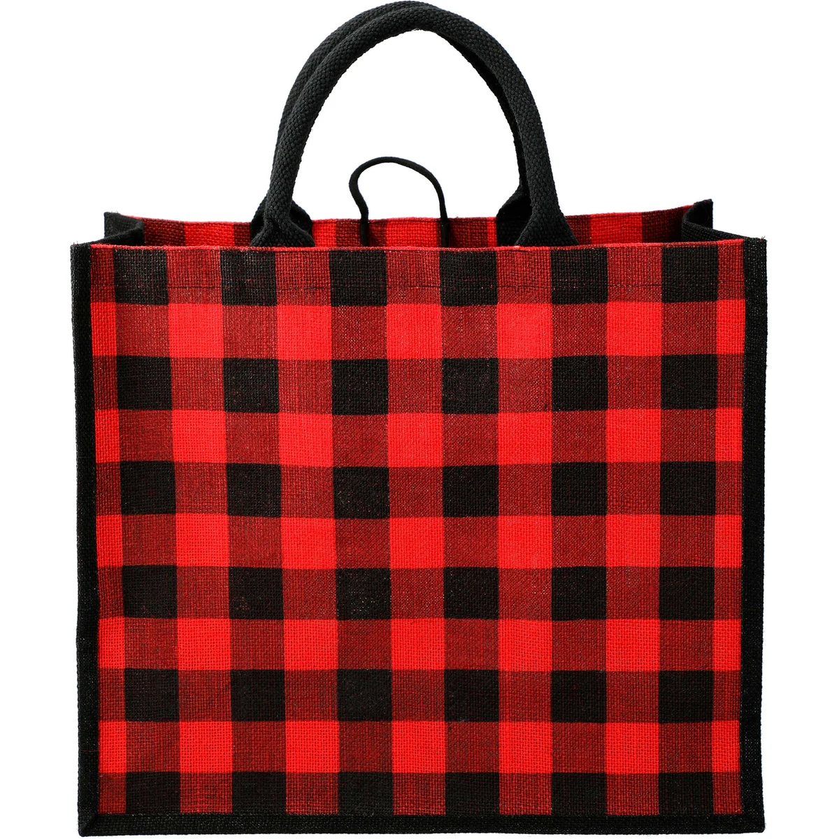 Buffalo Plaid Printed Jute Tote 1