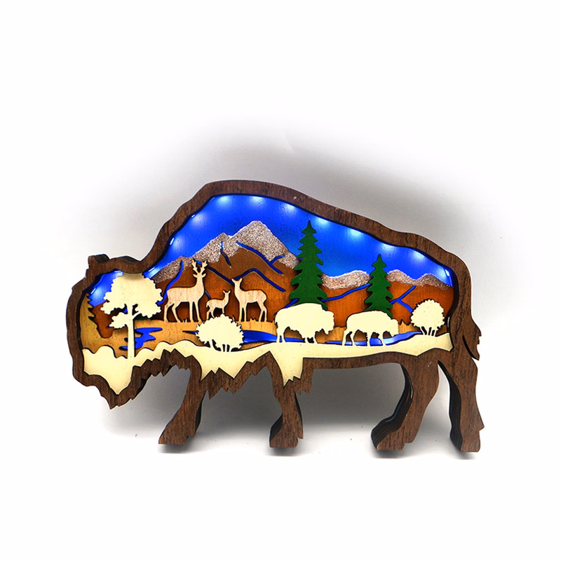 Wooden Animal Ornament With LED Light